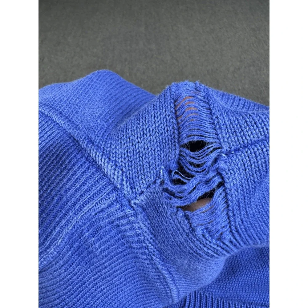 Calvin Klein Sweater Mens L Pullover Blue Cotton Casual distressed 89 Collection